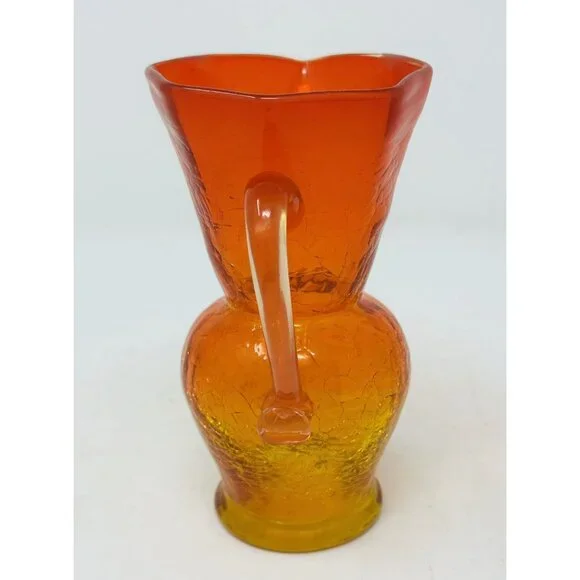 Vtg KANAWHA CRACKLE GLASS AMBERINA 8 Sided Mini Ewer Cruet Pitcher Octogonal - Picture 2 of 10